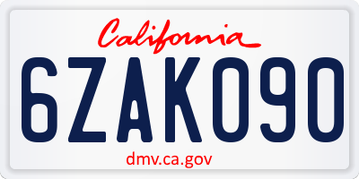 CA license plate 6ZAK090