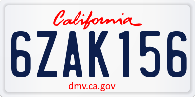 CA license plate 6ZAK156