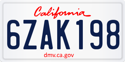 CA license plate 6ZAK198