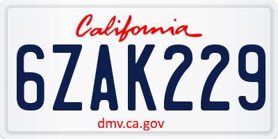 CA license plate 6ZAK229