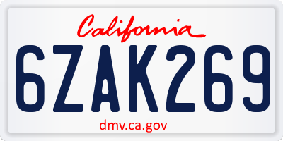 CA license plate 6ZAK269