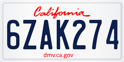 CA license plate 6ZAK274