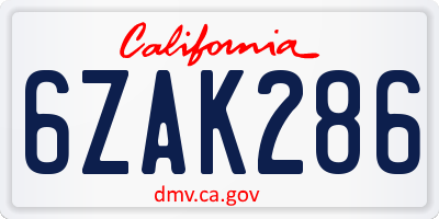 CA license plate 6ZAK286