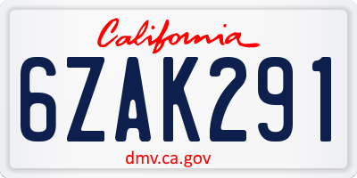 CA license plate 6ZAK291