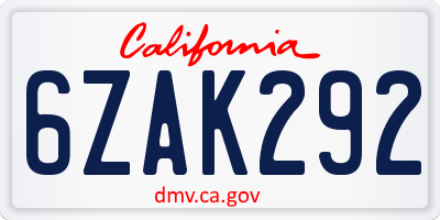 CA license plate 6ZAK292