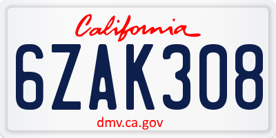 CA license plate 6ZAK308
