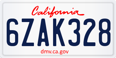 CA license plate 6ZAK328