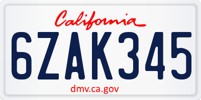 CA license plate 6ZAK345
