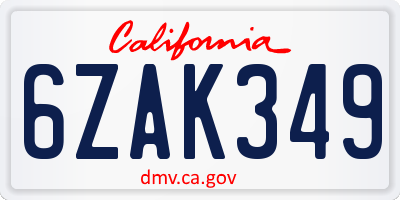 CA license plate 6ZAK349