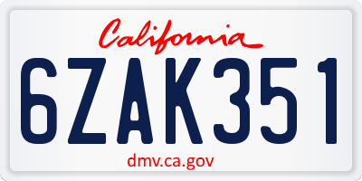 CA license plate 6ZAK351