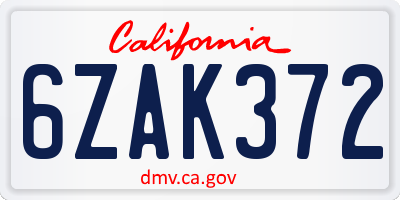 CA license plate 6ZAK372