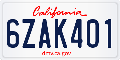 CA license plate 6ZAK401
