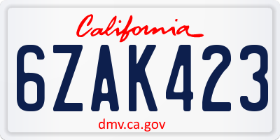 CA license plate 6ZAK423