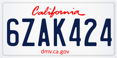 CA license plate 6ZAK424