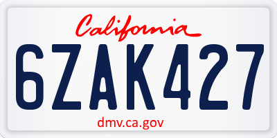 CA license plate 6ZAK427