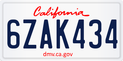 CA license plate 6ZAK434