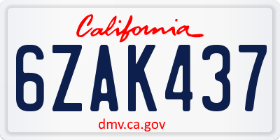 CA license plate 6ZAK437