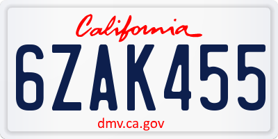 CA license plate 6ZAK455