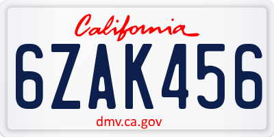 CA license plate 6ZAK456