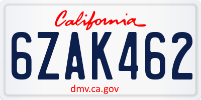 CA license plate 6ZAK462