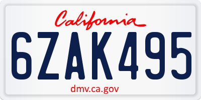 CA license plate 6ZAK495