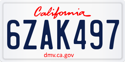 CA license plate 6ZAK497