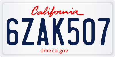 CA license plate 6ZAK507