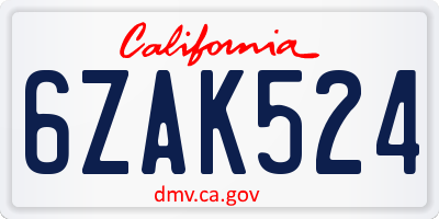 CA license plate 6ZAK524