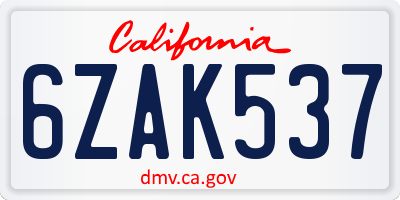 CA license plate 6ZAK537