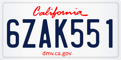 CA license plate 6ZAK551