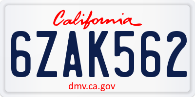 CA license plate 6ZAK562