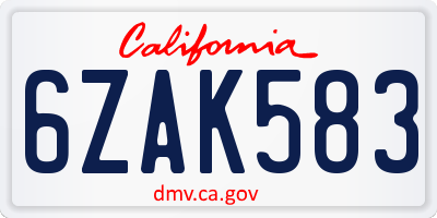 CA license plate 6ZAK583