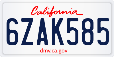 CA license plate 6ZAK585