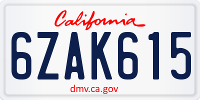 CA license plate 6ZAK615