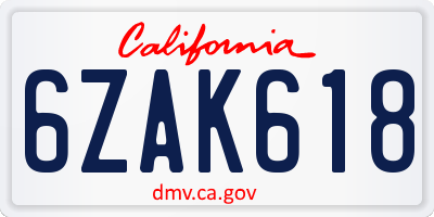 CA license plate 6ZAK618