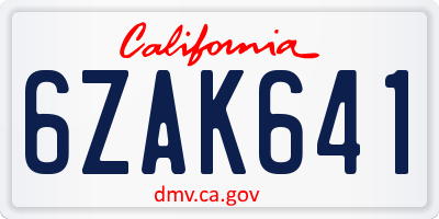 CA license plate 6ZAK641