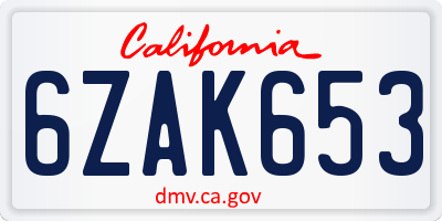 CA license plate 6ZAK653