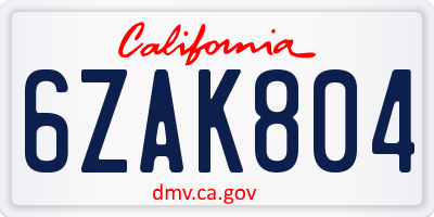 CA license plate 6ZAK804