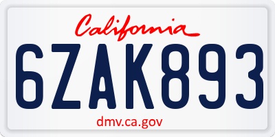 CA license plate 6ZAK893