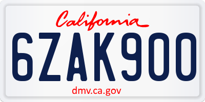 CA license plate 6ZAK900
