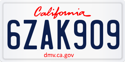 CA license plate 6ZAK909