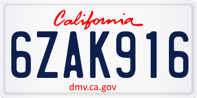 CA license plate 6ZAK916