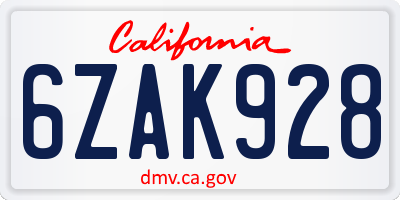 CA license plate 6ZAK928