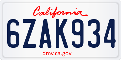 CA license plate 6ZAK934