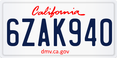 CA license plate 6ZAK940