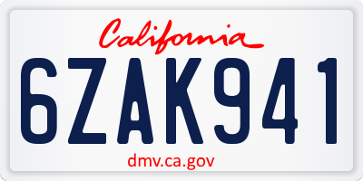 CA license plate 6ZAK941