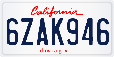 CA license plate 6ZAK946