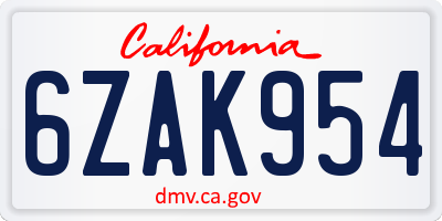 CA license plate 6ZAK954