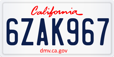 CA license plate 6ZAK967