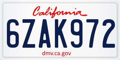 CA license plate 6ZAK972